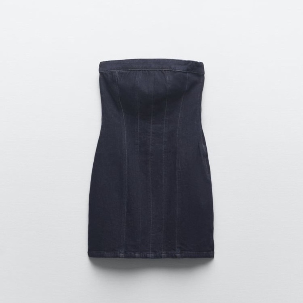 Zara Black Denim Corset Strapless Mini Dress Size Medium